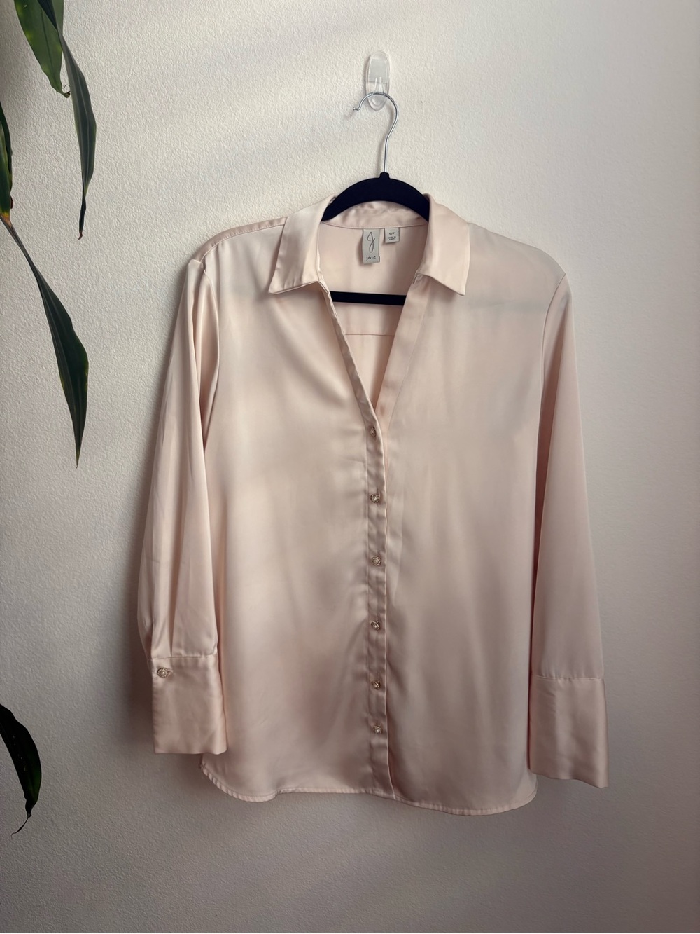 Joie Champagne Satin Button Down Shirt, Women’s Elegant Business Casual Blouse
